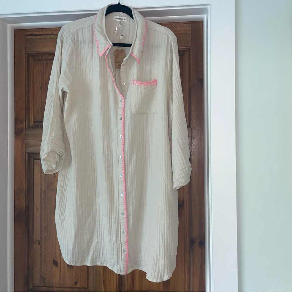 NATURAL LIFE Cream Dress with Pink Trim